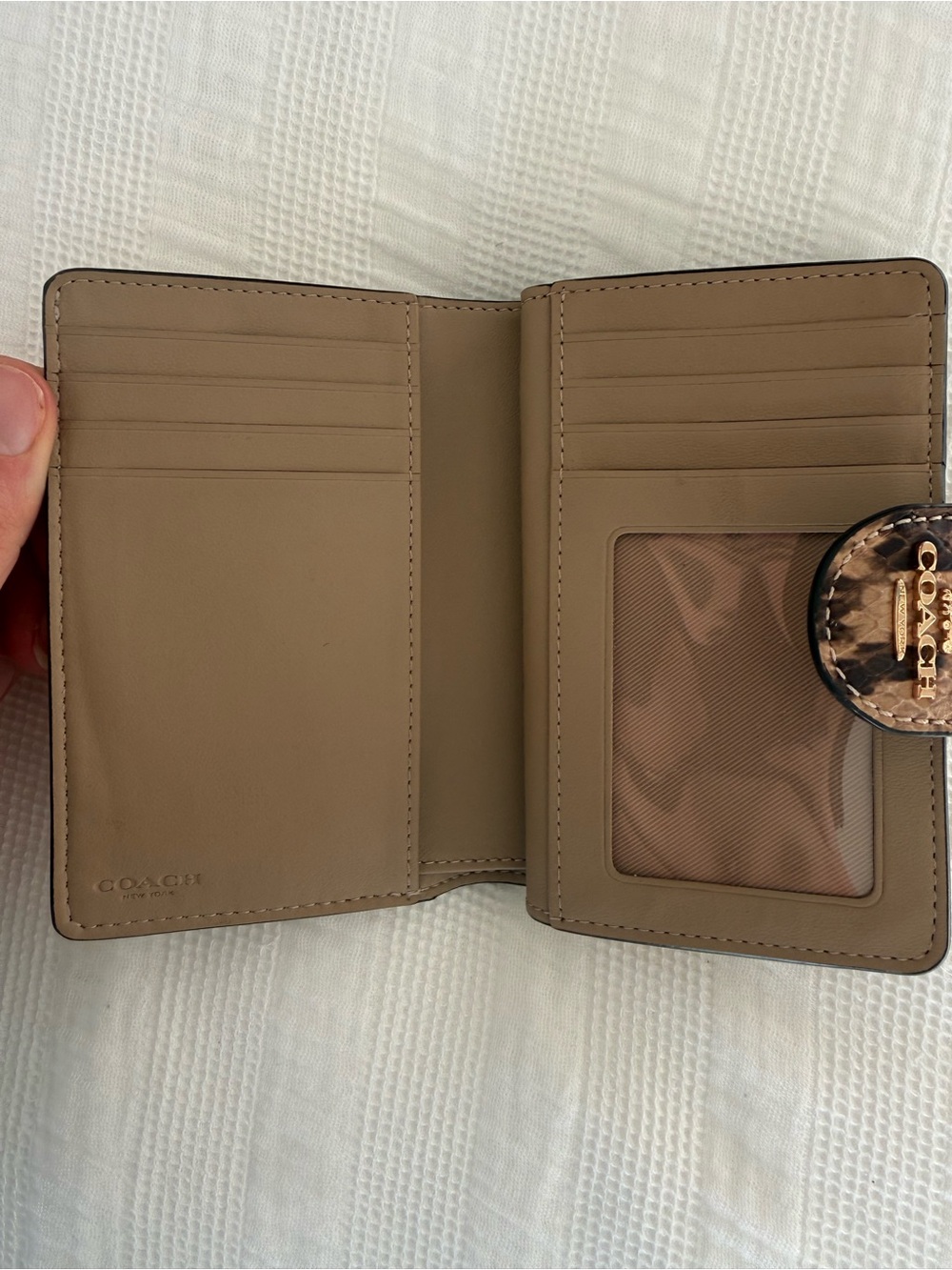 Coach Trifold Card Holder Wallet in Taupe with Snakeskin Tab - Picture 5 of 5